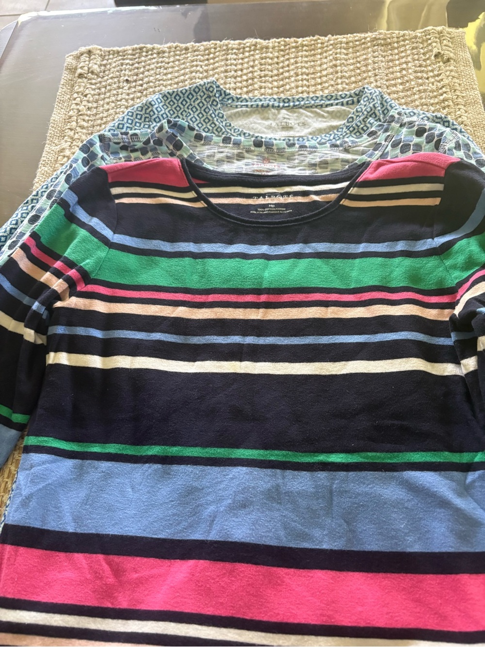 Talbots Women's Striped Long-Sleeve Top in Navy, Pink, Green, Blue
